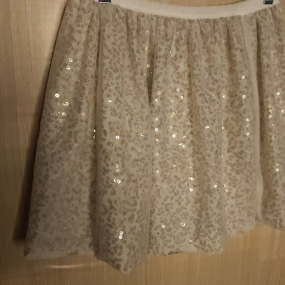 Cat & Jack Girl's Cream Elastic Waist Full Skirt Gold Sequins 10-12 - Picture 3 of 6